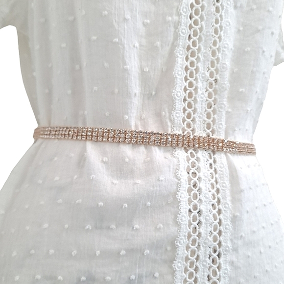 Gold Rhinestone chain bridal wedding waist statement clasp dress belt - Picture 6 of 13